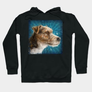 Painting of a Parson Russell Terrier on a Blue Background Hoodie